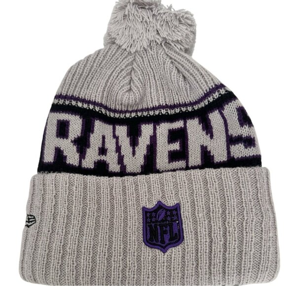 New Era NFL Ravens Removeable Pom Fully Lined Knit Beanie Football Athleisure - Picture 2 of 8